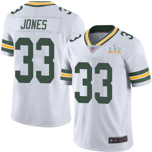 Men's Green Bay Packers #33 Aaron Jones White NFL 2021 Super Bowl LV Stitched Jersey